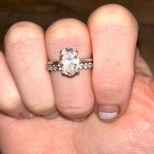 Size 5 CZ Oval Hidden Halo Bridal Set